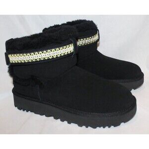 UGG Women's Classic Ultra Mini Braid Suede Shearling Lined Boot Sz 9 NEW BLACK